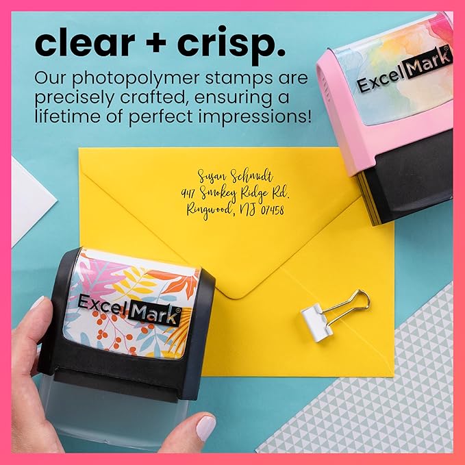 ExcelMark Address Stamp - Custom Return Address Stamp with Elegant Designs, Vibrant Colors & Patterns – Perfect for Mail, Invitations & Gifts (Peach Mount, Custom)