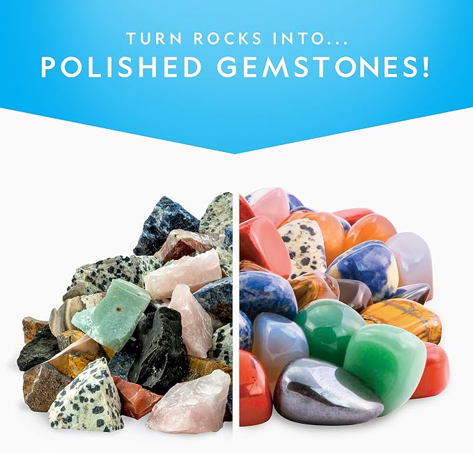 National Geographic Rock Tumbler Refill Kit with 3 Lbs. Rough Gems | 3 Lbs. Rough Gemstones, Amethyst and Quartz, 4-Stage Grit, Jewelry Accessories, Rock Polishing Supplies