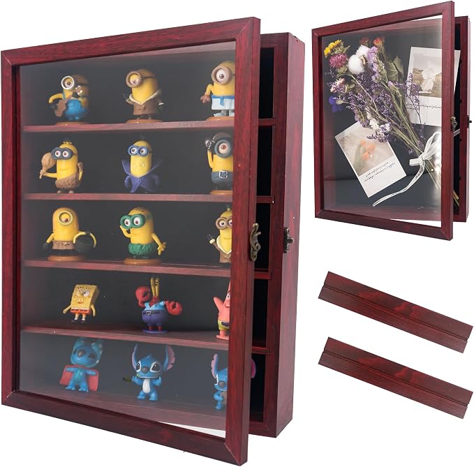 Shadow Box Frame with Removable Shelves, Red 11x14 Deep Memory Box Display Case for Keepsake Collectibles, Coins Military Medals Pins Wedding Flowers