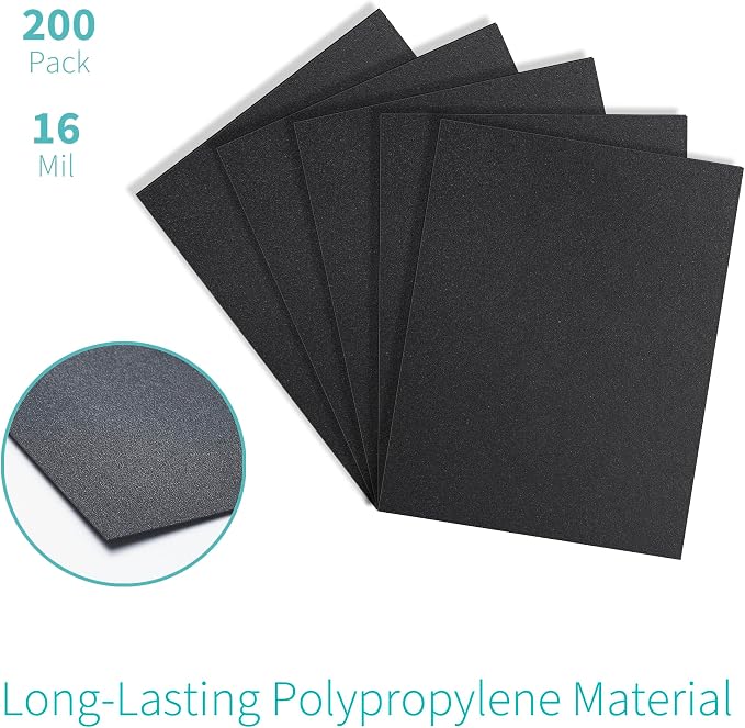 Binditek 16 Mil Sand-Textured Binding Covers, Letter Size, Black, 200 Pack | Plastic Binding Covers, 8.5" x 11", Subtle Matte Finish, Square Corners, Unpunched, Ideal for Business Reports and Proposals
