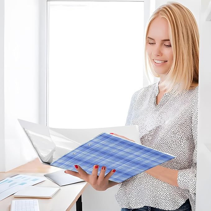 Blue Tartan Pattern 3 Ring Binder 1.5 Inch 2 Pack with 200 Sheet for Kids School Supplies Women Men Office