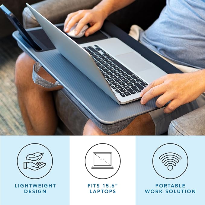 LAPGEAR Home Office Pro Lap Desk – Silver Carbon, Fits 15.6” Laptops