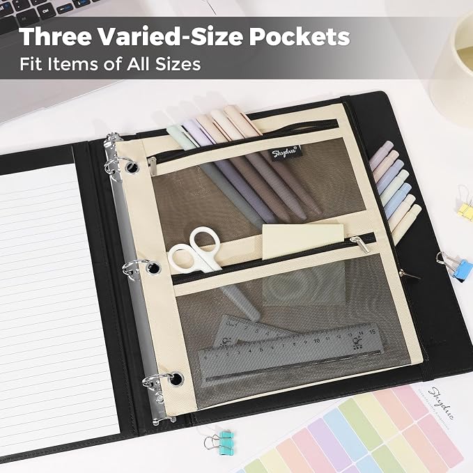 SKYDUE 3 Ring Binder with Magnetic Clipboard, 1 Inch Binder with 5 Dividers | Faux Leather Binder, Folder, Binder Pouch, Plastic Sleeves, and notepad, Ideal for Office & School Supplies Organize