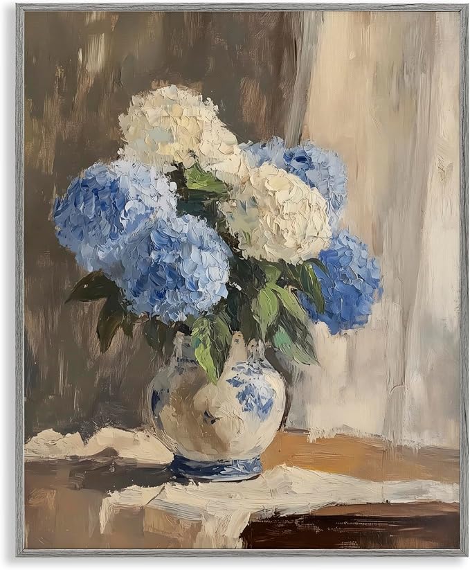 'Vintage Hydrangea in Ceramic Vase'| Framed Giclee Art | Stupell Industries | Gray, 16 x 20 Inches, Easy to Hang and Sturdy, Made in USA, by LSR Design Studio