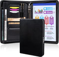 Calfinder Leather 3 Ring Portfolio Binder with Zipper, Professional Business Padfolio Organizer for Men & Women, A4 Letter Document Folder Case for Interview, Resume & 13 inch Laptop