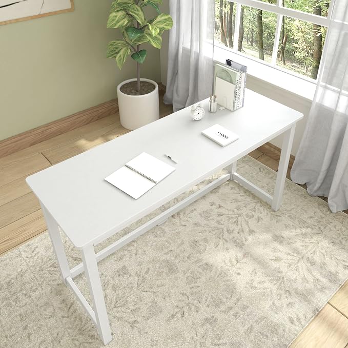 Plank+Beam Classic Desk, 55 Inch, White | Wooden Writing Desk, Non-Toxic Finishes, Large Desk Space, Engineered Wood, Matching Style, Solid Wood