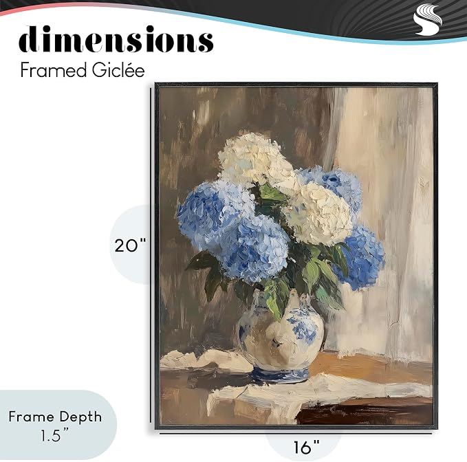 'Vintage Hydrangea in Ceramic Vase'| Framed Giclee Art | Stupell Industries | Black, 16 x 20 Inches, Easy to Hang and Sturdy, Made in USA, by LSR Design Studio