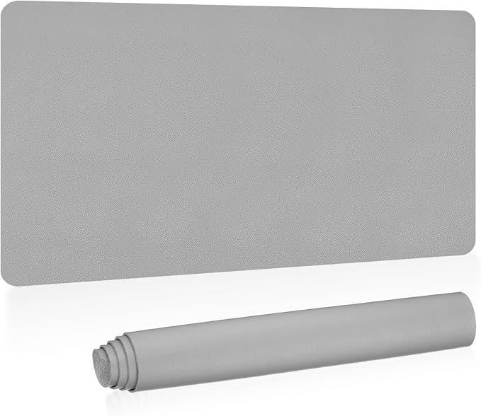 Patikil Desk Mat, 31"x15" Non-Slip Waterproof PU Leather Desk Pad Dual Sided Desktop Protector, Light Grey
