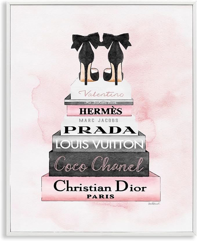 Glam Bookstack Heels Fashion, 24 x 30 Inch Framed Giclée Print | Stupell Industries · By Amanda Greenwood · Ready to hang · Chic accent for bedroom or office · Made in USA