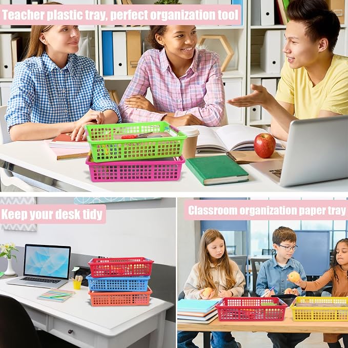 ZZYFGH 6 Pcs Colorful Plastic Classroom Storage Bins, Turn in Trays Classroom for Organizing A4 Papers Trays, Turn in Containers School Teachers Classroom Organization & Storage Supplies