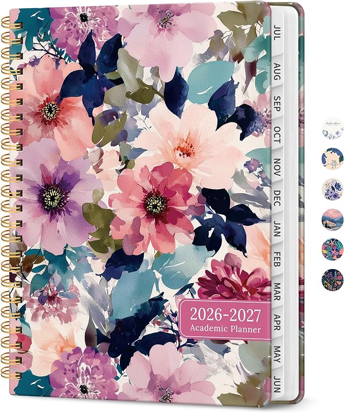Academic Planner 2026-2027, Monthly & Weekly Jul 2026-Jun 2027 Planner | 6.3" x 8.5" Calendar Planner for Women, Hardcover Pretty Organizer for Women, School Office Home Supplies, Petaline Wash