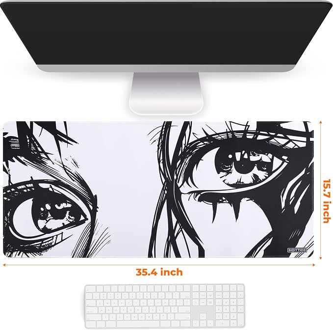 XXL Anime Eyes Gaming Mouse Pad - Manga Girl Black & White Desk Mat for Keyboard and Mouse - Non-Slip, Water-Resistant, Stitched Edges - 35.4x15.7 in (XX-Large)
