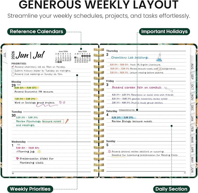 Taja Planner 2026-2027, Jul 2026-Jun 2027 Monthly & Weekly Calendar Planner | 8.5" x 11", Hardcover Academic Calendar, Teacher Student Agenda Book with Tabs, School Office Supplies, Butterfly