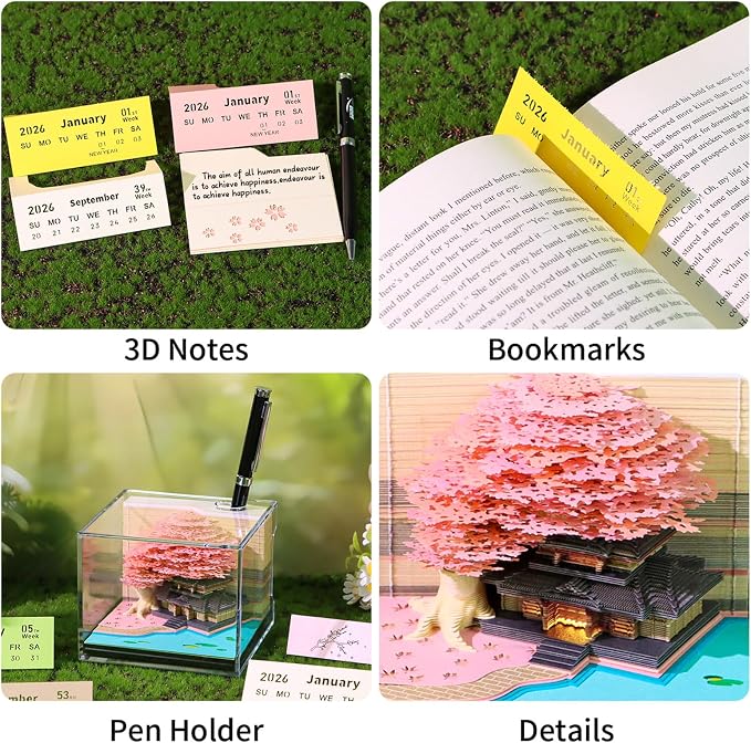 3D Time Piece Calendar, 2027 Desk Calendar With LED Light, 3d Tree Memo Pad Creative Desk Calendar, Christmas Gift for Colleague Friend, Desktop Decoration