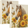 Horse Round Ring Binders 1.5 Inch Butterfly Sunflower 3 Ring Clipboard Binder for Office School Work Supplies File Folder Document 200 Sheet Capacity Easy Open 2 Pieces