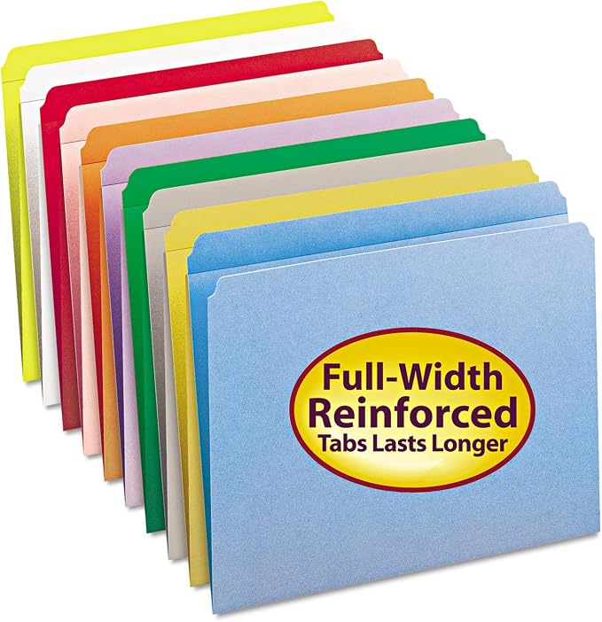 Smead File Folder, Reinforced Straight-Cut Tab, Letter Size, Blue, 100 per Box (12010)