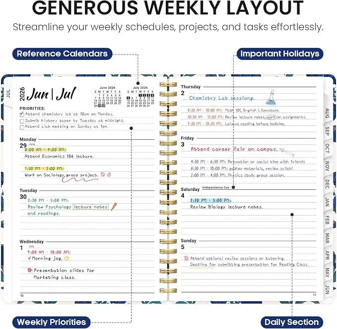 Academic Planner 2026-2027, Jul 2026-Jun 2027 Monthly & Weekly Planner