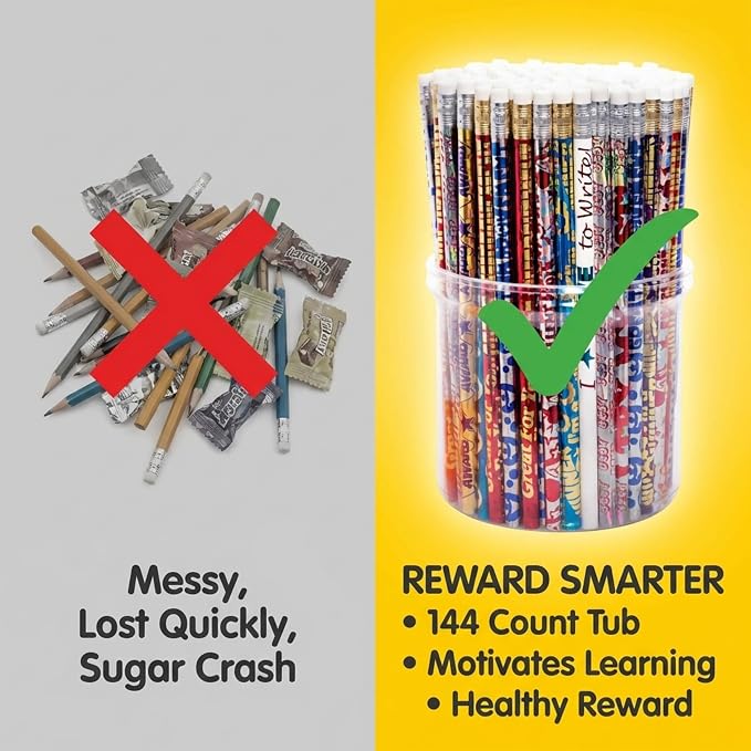 Anderson's Motivational Message Pencil Tub, Fun & Colorful Pencils, Perfect for School Supplies, Classroom Rewards, Creative Writing, Party Favors, and Motivational Gifts, Set of 144