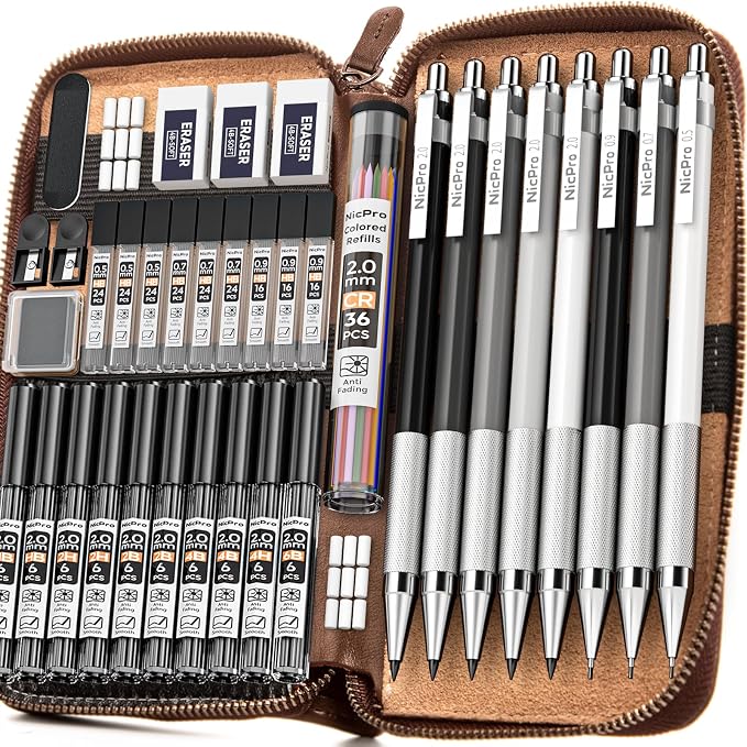 Nicpro 38PCS Art Mechanical Pencils Set in Leather Case