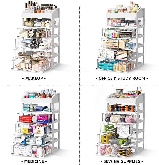 Desk Organizer with Drawers, 5 Drawers Storage Organizer, Desktop Storage Drawers for Office Supplies, Plastic Stationary Organizer, Makeup Organizer, Desk Storage Box for Office, School, Home