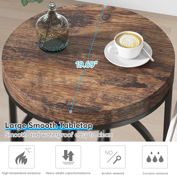 LITTLE TREE 20” Round End Table with Thick Wood Top，Modern Sofa Side Table with Gold O-Shaped Base, Midcentury Accent Table Cocktail Table Nightstand for Living Room Bedroom