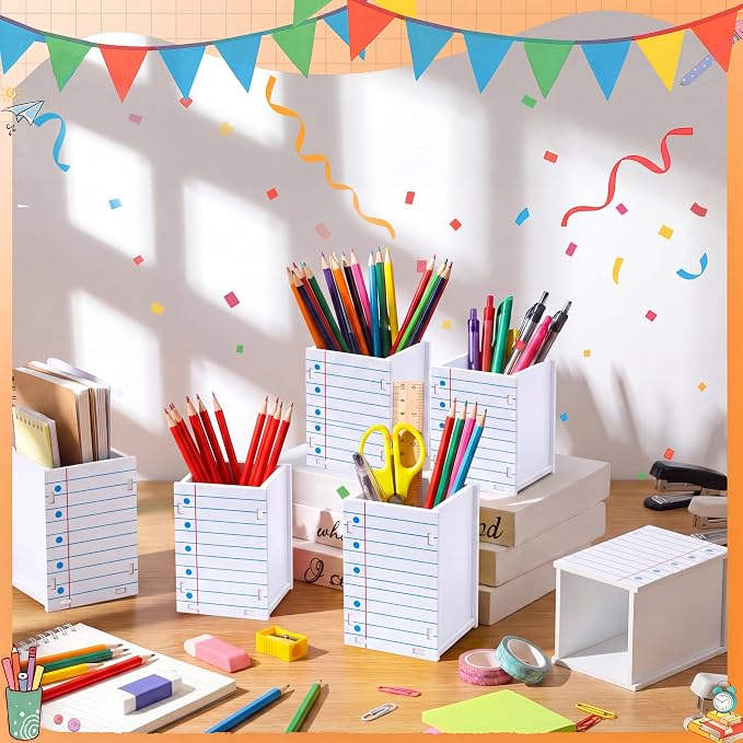 Crtiin 6 Pcs Notebook Shaped Pencil Holder for Back to School Decor | Classroom Office Desktop Decor, Wooden Dispenser Stationery Storage Container for First Day of School, Teacher Students Gifts