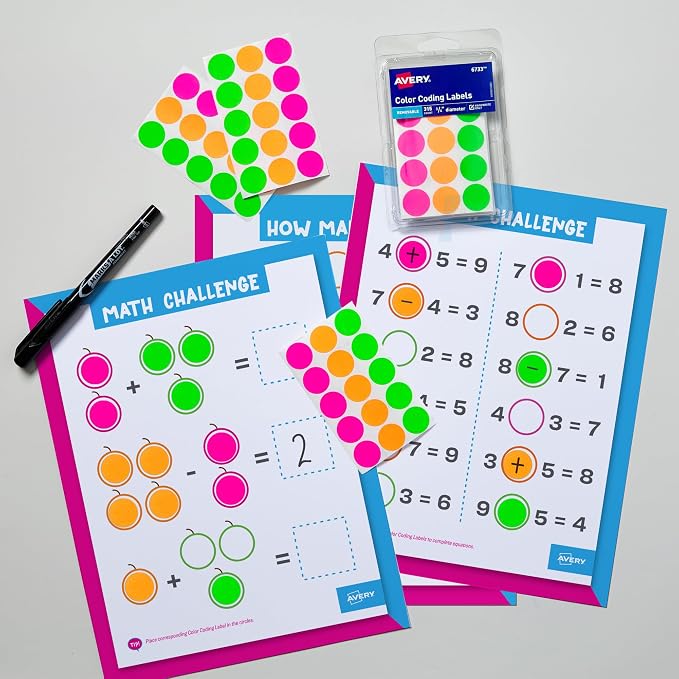 Avery Color-Coding Removable Labels, 3/4 Inch Round Stickers, Assorted Neon Colors, Non-Printable, 315 Labels Per Pack, 36 Packs, 11,340 Dot Stickers Total (6733)