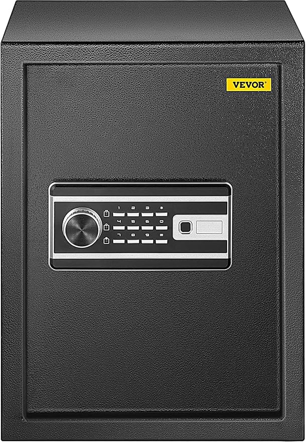 VEVOR Safe Box, 2.1 CU.FT Fingerprint Safe Box for Money w/ 2 Keys & Digital Keypad, Q235 Steel Fireproof Safe Box for Storing Cash, Jewelry, Pistols, Documents, Watches in Home & Office & Hotel