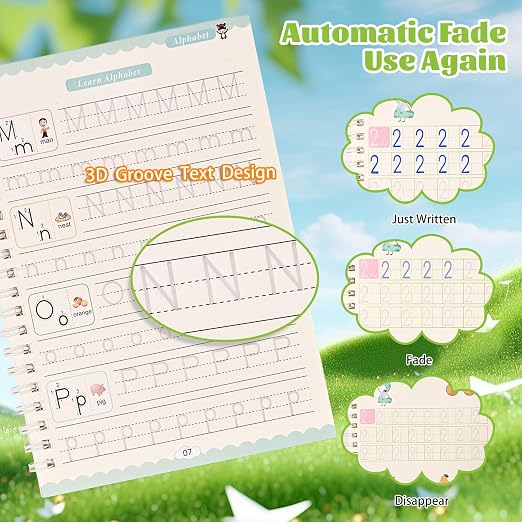 AALGO Handwriting Book Practice for Kids,Reusable Grooved Handwriting Books
