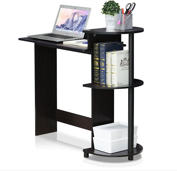Furinno COMPACT Desk, 28.5" Wide Gaming Desk with Shelves, Computer Desk with Book Shelf, Office Desk for Home Office, Study Room, Dorm, Bedroom, Dark Walnut