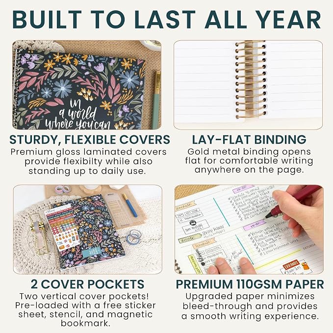 bloom daily planners 2027 Planner for Women (8.5" x 11") - Weekly & Monthly Calendar Year (January to December) Softcover Agenda Book Organizer with Stickers & Stencil - Be Kind