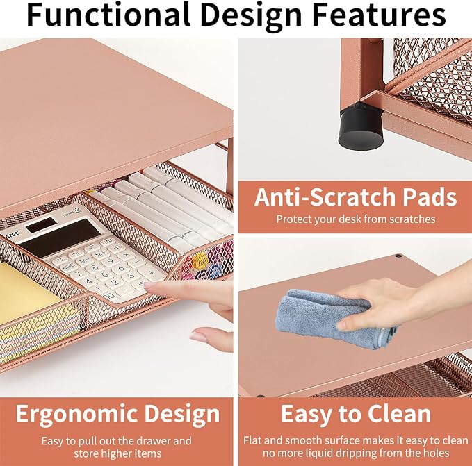 Small Laptop Stand for Desk, Monitor Stand Riser, Office Desk Accessories, Computer Desktop Stand with Drawer for Home, Office, School (Bronze)