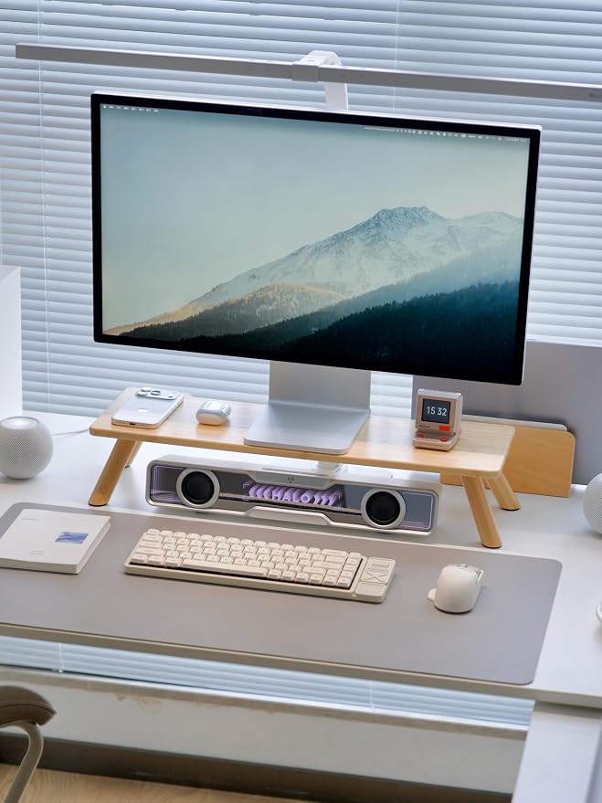 Bamboo Monitor Stand Riser with Cable Routing Slot and Storage | 23.6-inch Wide, Ergonomic Desk Shelf, Natural Wood Desktop Organizer for Monitor Laptop Printer, Home Office Accessory