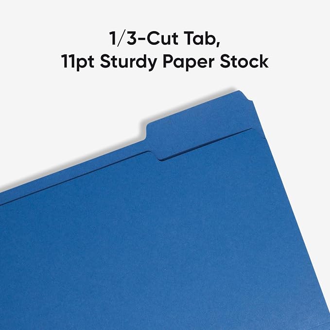 Smead File Folder, 1/3-Cut Tab, Assorted Positions, Letter Size, Navy, 100 per Box (13193)