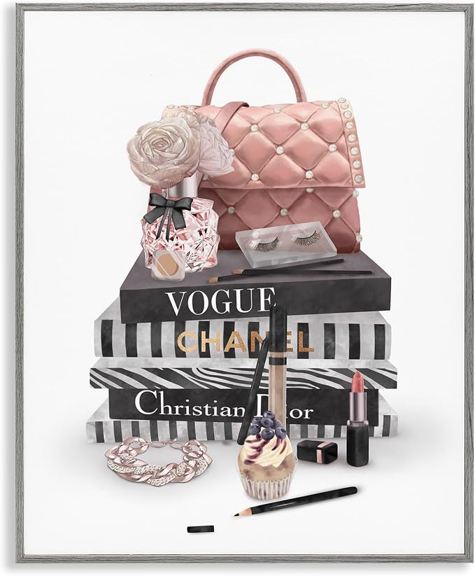 Fashion Bookstack Glam Still Life, 16 x 20 Inch Framed Giclée Print | Stupell Industries · By Ziwei Li · Ready to hang · Chic decor for bedroom · office · or living room · Made in USA