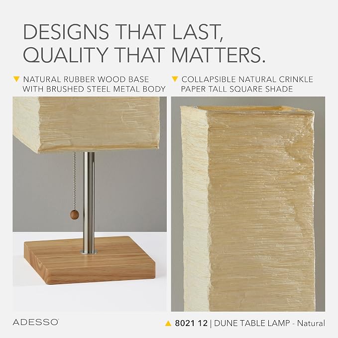 Adesso Table Lamp, Brushed Steel & Off-White, Pull Chain, 26”