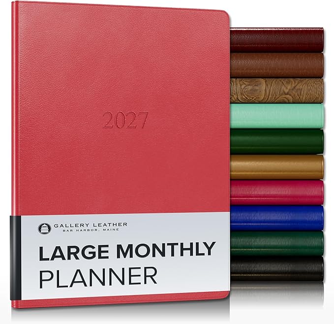 Gallery Leather Large Monthly Planner 2026-2027 Caribbean Red