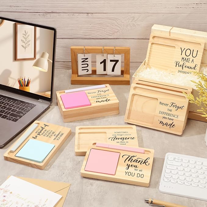 20 Pcs Back to School Teacher Appreciation Gifts Bulk Wooden Sticky Note Holder Motivational Thank Your Gift Inspirational Sticky Notes for Teacher Back to School (Diverse)