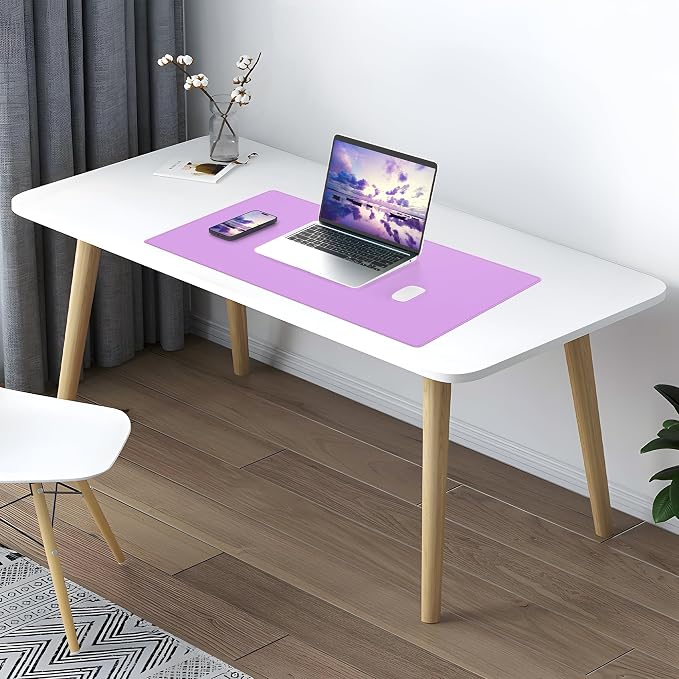 AFIING Cork Desk Mat 35.4" x 17", Dual-Sided Natural Cork & PU Leather Desk Pad, Non-Slip Waterproof Large Mouse Pad for Office, Home & Gaming (Purple)