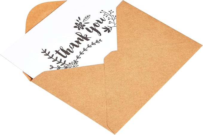 Amazon Basics Thank You Cards and Envelopes, Black and White, 4" x 6", 48 Count