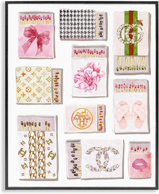 'Glam Girl Matchboxes'| Framed Giclee Art | Stupell Industries | Black, 16 x 20 Inches, Easy to Hang and Sturdy, Made in USA, by Ziwei Li