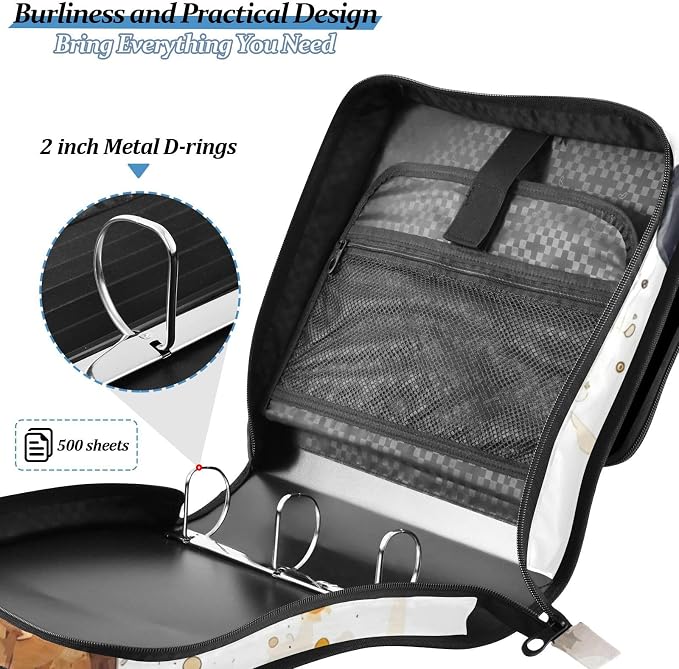 3 Ring Zipper Binder with Shoulder Strap Horse Watercolor 2 Inch Zippered Binder Bag 500 Sheet Capacity Multi Pockets for School Supplies