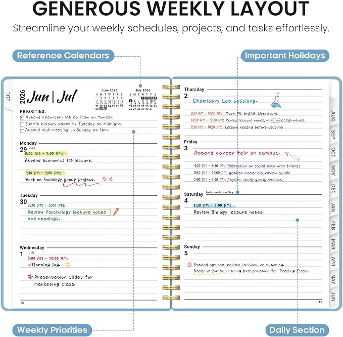 Taja Planner 2026-2027, 6.3" x 8.5" Calendar Planner, Jul 2026-Jun 2027 | A5 Hardcover Weekly & Monthly Academic Year Planner, Large Planning Agenda With Tabs, School & Office Supplies, Baby Blue