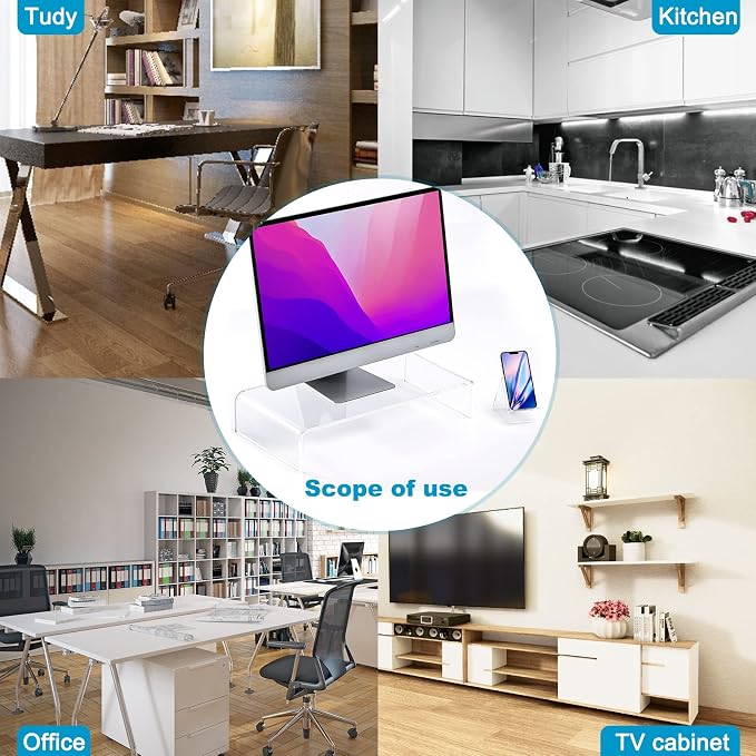 20"x10"x4" Acrylic Monitor Stand, Clear Laptop Riser with Bonus Phone Stand | Extra-Wide Clear Premium Acrylic Computer Stand, Monitor Riser & Ergonomic Desk Organizer Shelf for Office, Home, Printer, TV