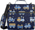 Fisyme Trains Cute Blue Zipper Binder 3 Ring with Zipper and Shoulder Strap Large Capacity Multi-Pocket Binder Organizer