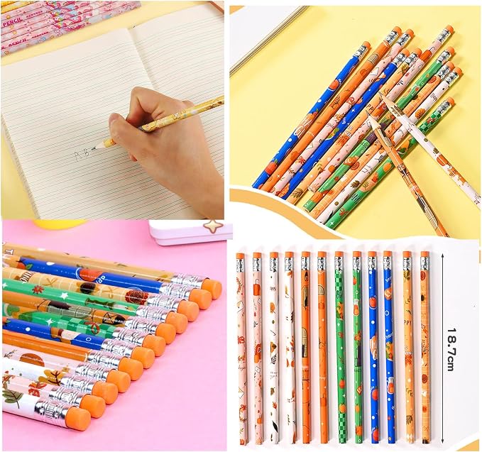 144pcs Thanksgiving Pencils with Eraser Wood Pencils Bulk (Thanksgiving, 144)