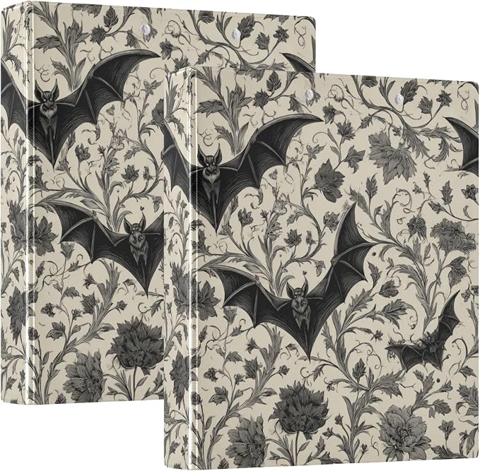 Gothic Bat Round Ring Binders Floral (8) 1.5 Inch 3 Ring Binder with Clipboard Holds 200 Sheets Office Home School