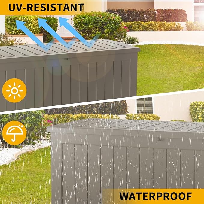 PATIOEASY 200GAL Deck Box -Grey，Waterproof Outdoor Storage Binfor Patio Furniture，Garden Patio Furniture， Outdoor