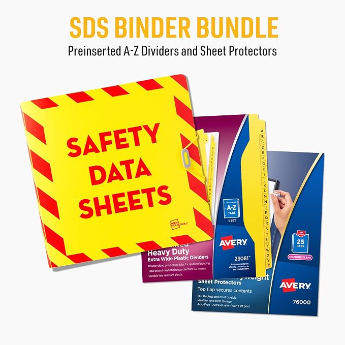 Avery UltraDuty SDS Binder Kit, 3 Inch 3 Ring Binder, A-Z Dividers, Sheet Protectors (77714)