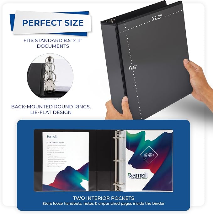 Samsill 2 Inch 3 Ring Binders, Economy Round Ring, Clear View Cover, 425 Sheet Capacity - for School, Home, Office - Black, 6 Pack